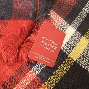 Willow Collective Red, Black, White & Yellow Fringed Scarf